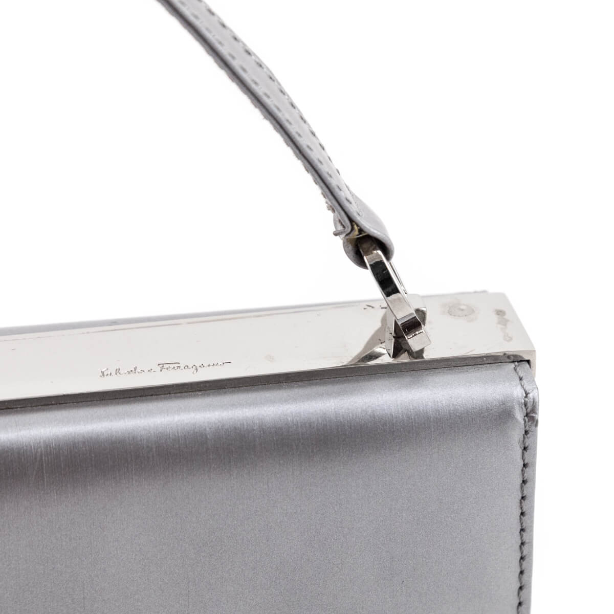 Ferragamo Silver Metallic Evening Clutch - Love that Bag etc - Preowned Authentic Designer Handbags & Preloved Fashions