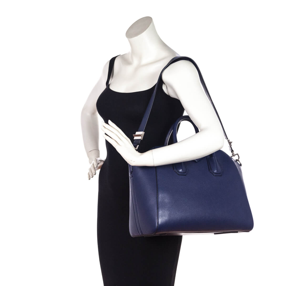 Givenchy Navy Blue Grained Leather Medium Antigona Bag