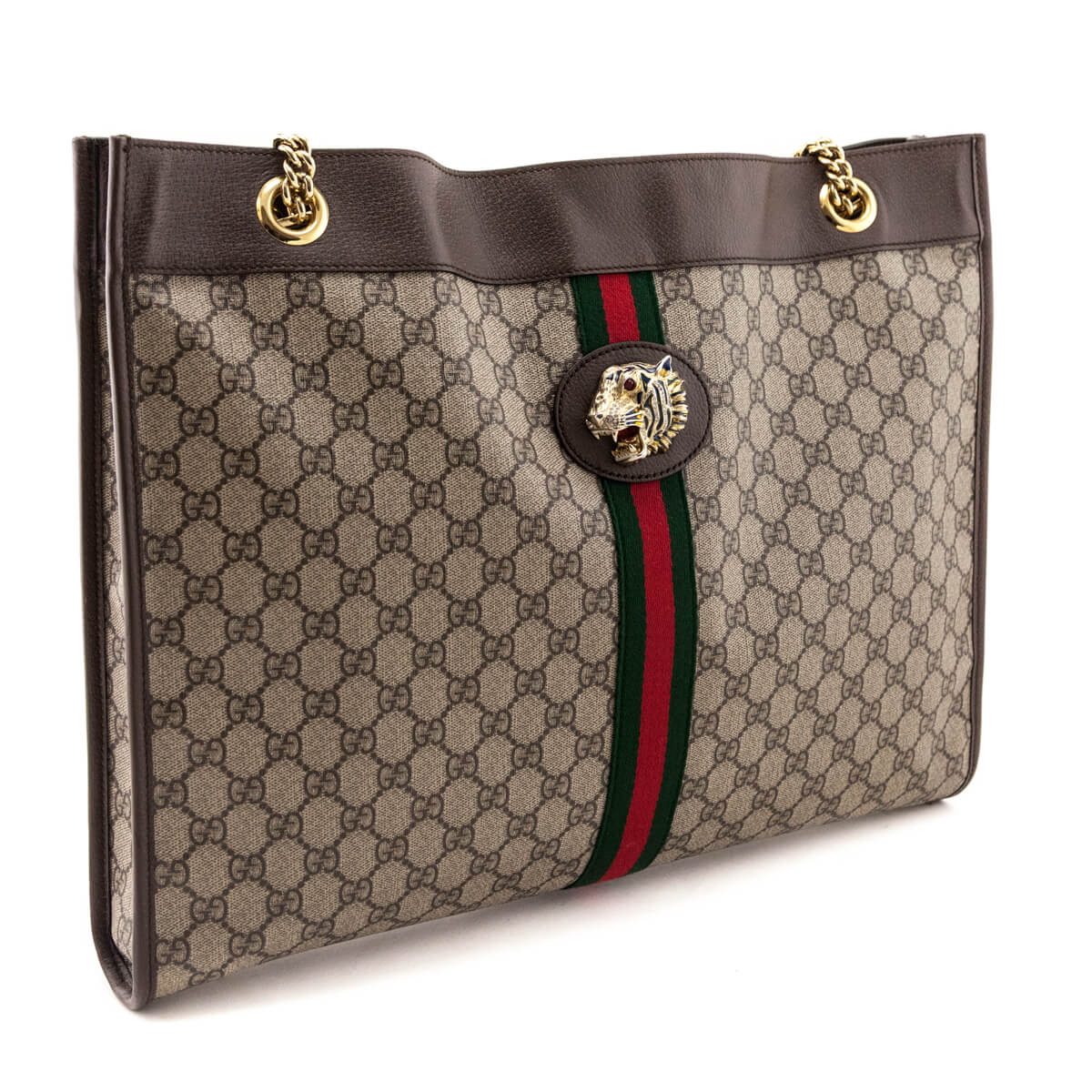 Gucci Beige GG Supreme Monogram Large Rajah Chain Tote - Love that Bag etc - Preowned Authentic Designer Handbags & Preloved Fashions
