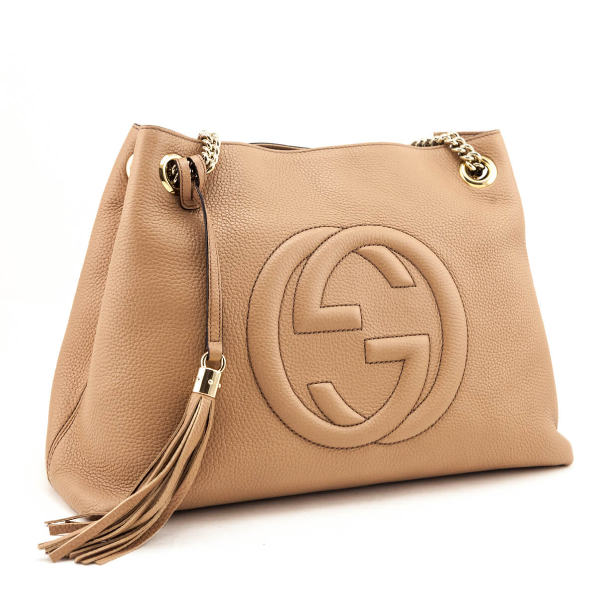 Gucci Beige Pebbled Calfskin Medium Soho Chain Shoulder Bag - Love that Bag etc - Preowned Authentic Designer Handbags & Preloved Fashions