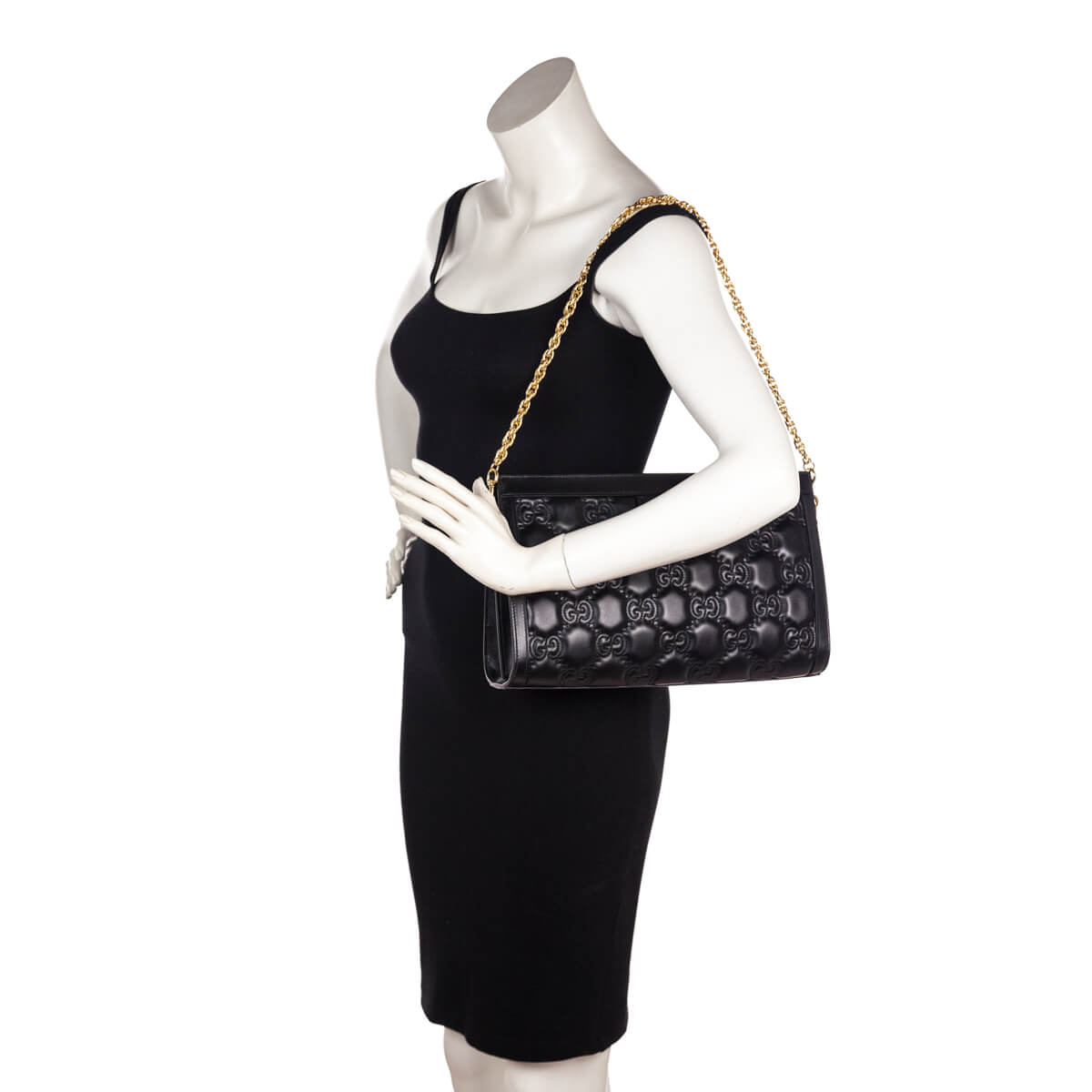 Gucci Black Calfskin GG Matelasse Medium Slim Chain Shoulder Bag - Love that Bag etc - Preowned Authentic Designer Handbags & Preloved Fashions
