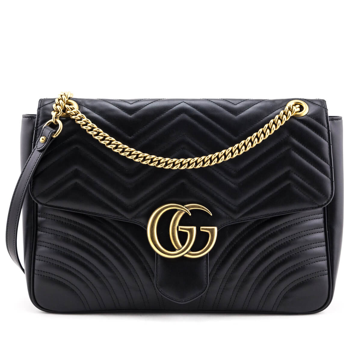 Gucci Black Calfskin Matelasse Large GG Marmont Shoulder Bag - Love that Bag etc - Preowned Authentic Designer Handbags & Preloved Fashions