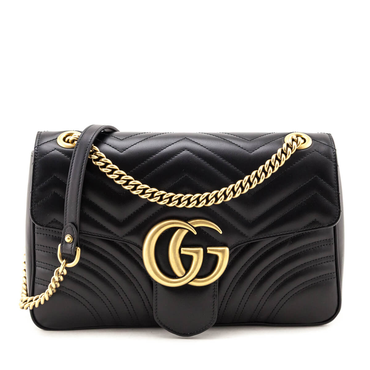 Gucci Black Calfskin Matelasse Large GG Marmont Shoulder Bag