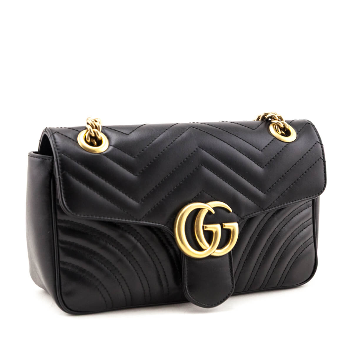 Gucci Black Calfskin Matelasse Small GG Marmont Shoulder Bag