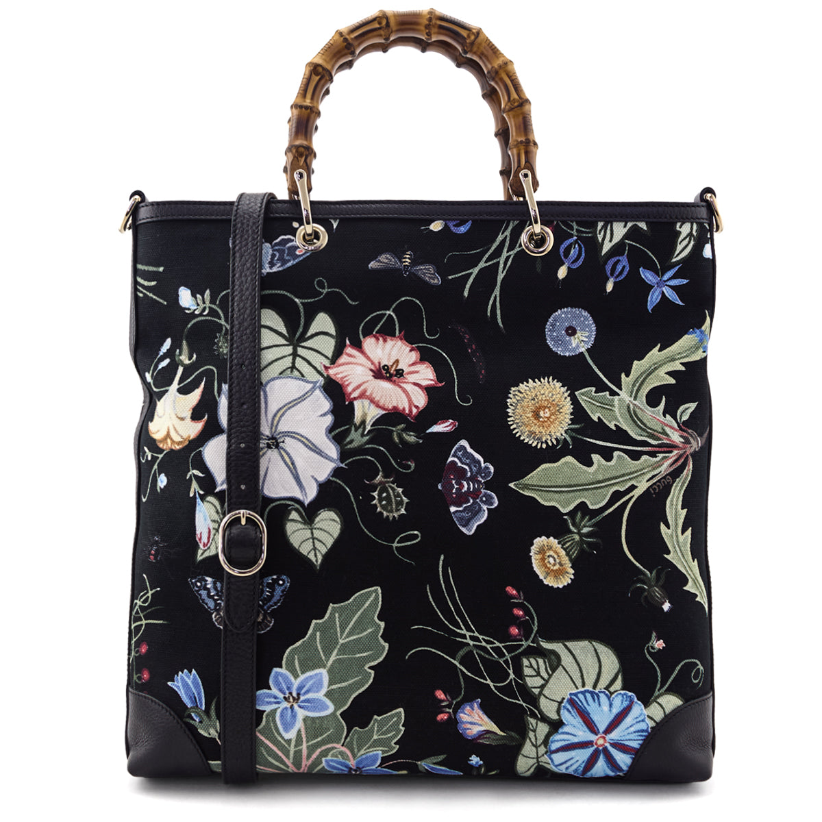 Gucci Black Canvas Flora Knight Bamboo Shopper Tote - Love that Bag etc - Preowned Authentic Designer Handbags & Preloved Fashions