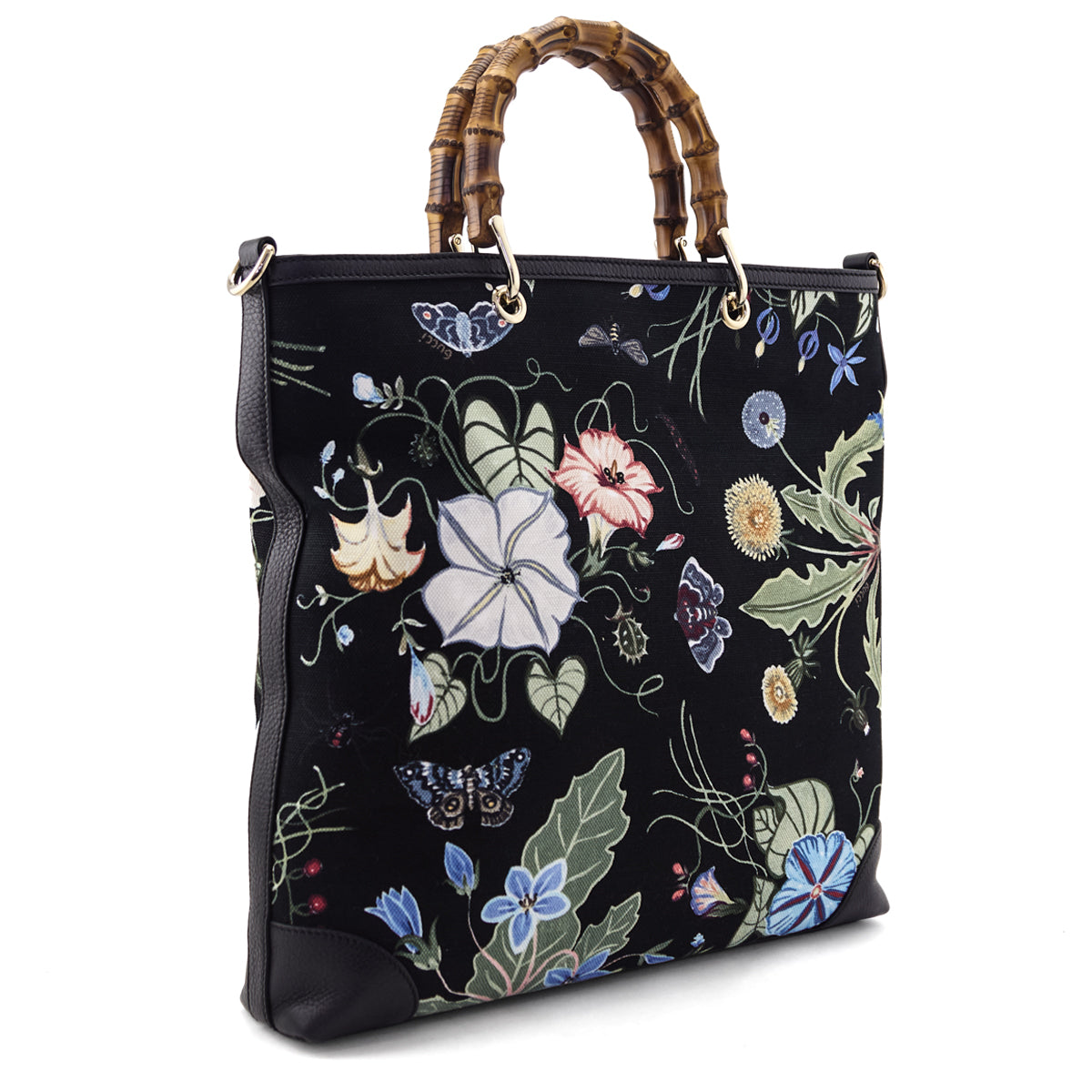 Gucci Black Canvas Flora Knight Bamboo Shopper Tote - Love that Bag etc - Preowned Authentic Designer Handbags & Preloved Fashions