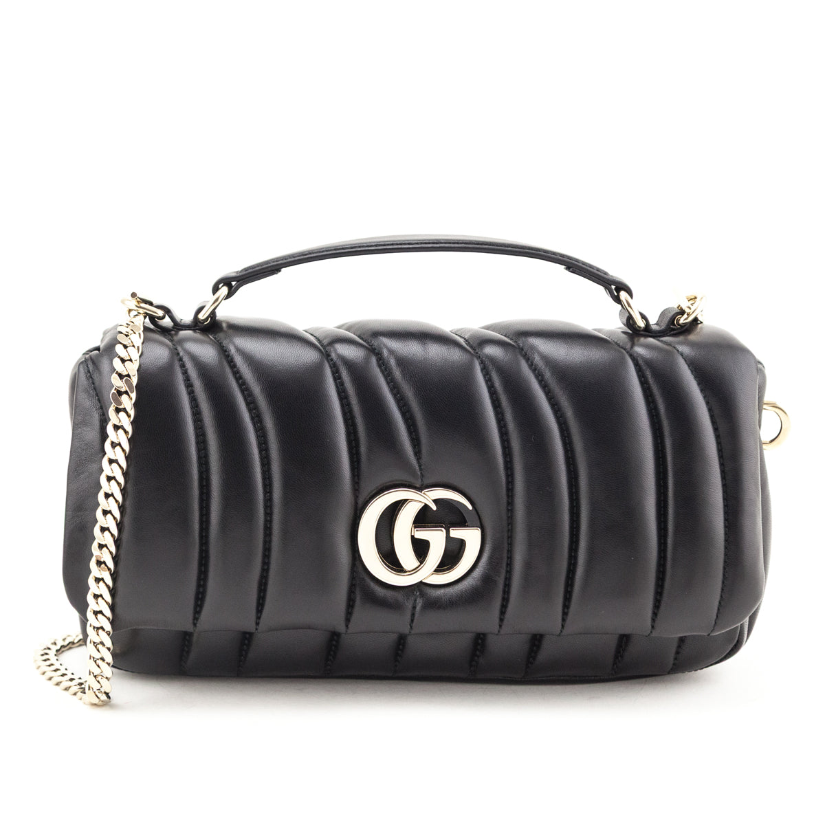 Gucci Black Lambskin Quilted Small GG Milano Top Handle Shoulder Bag - Love that Bag etc - Preowned Authentic Designer Handbags & Preloved Fashions