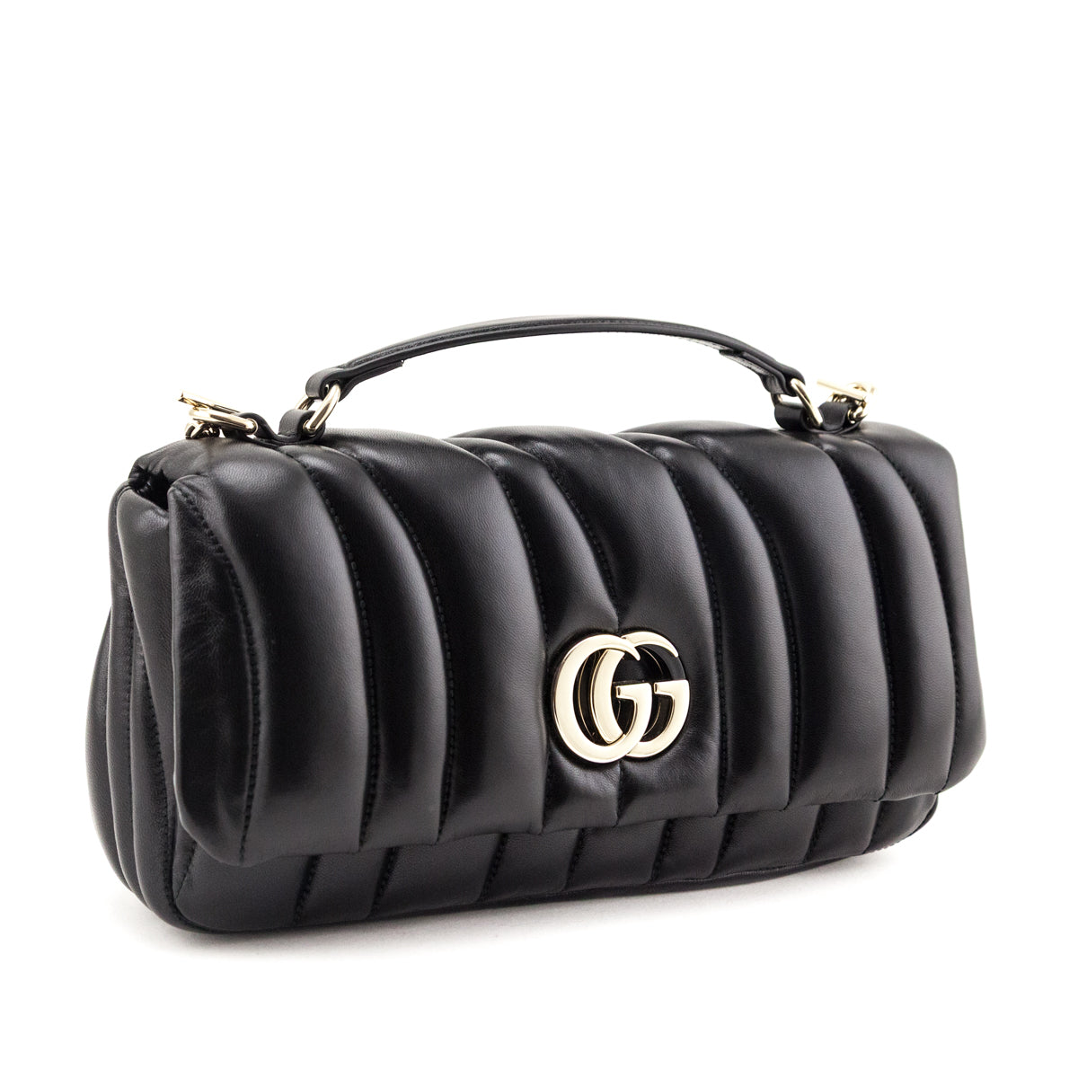 Gucci Black Lambskin Quilted Small GG Milano Top Handle Shoulder Bag - Love that Bag etc - Preowned Authentic Designer Handbags & Preloved Fashions