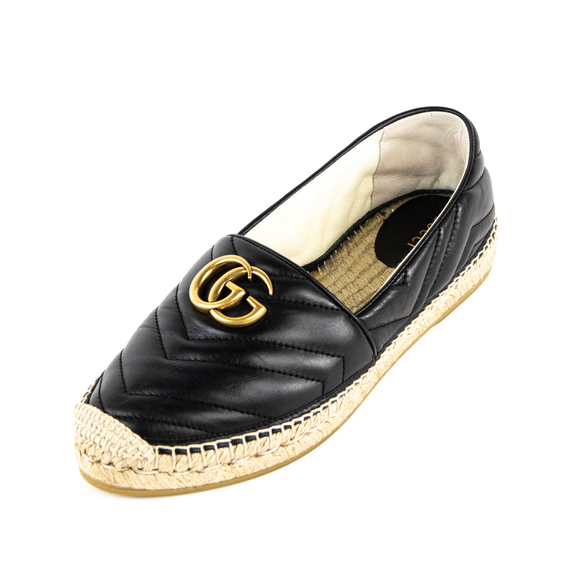 Gucci Black Leather Double GG Marmont Espadrilles Size US 9 | EU 39 - Love that Bag etc - Preowned Authentic Designer Handbags & Preloved Fashions