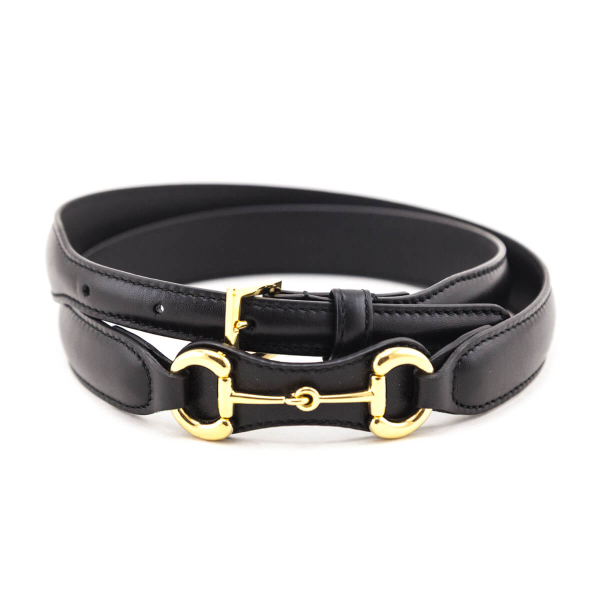 Gucci Black Leather Horsebit Skinny Belt