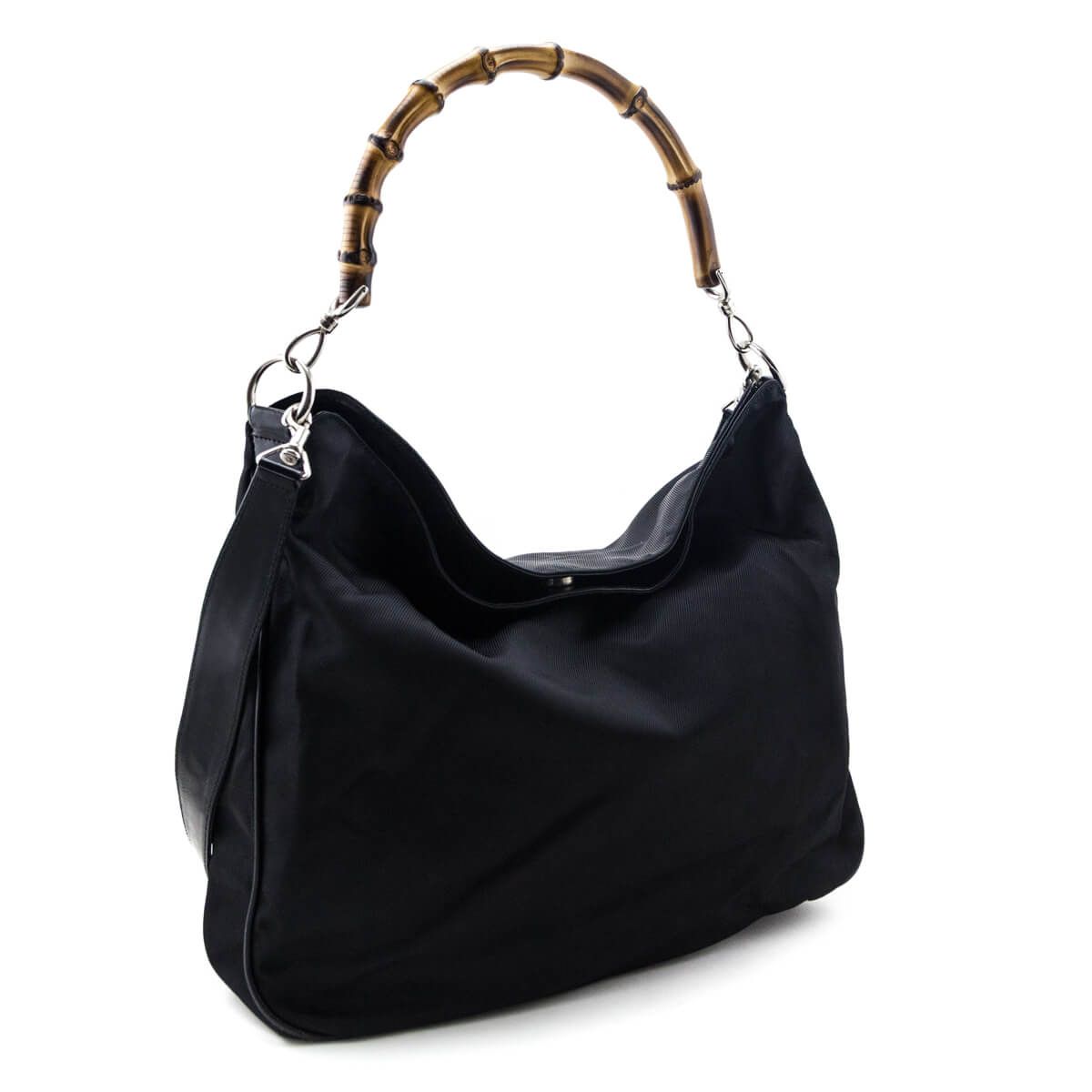 Gucci Black Nylon Bamboo Hobo Bag - Love that Bag etc - Preowned Authentic Designer Handbags & Preloved Fashions