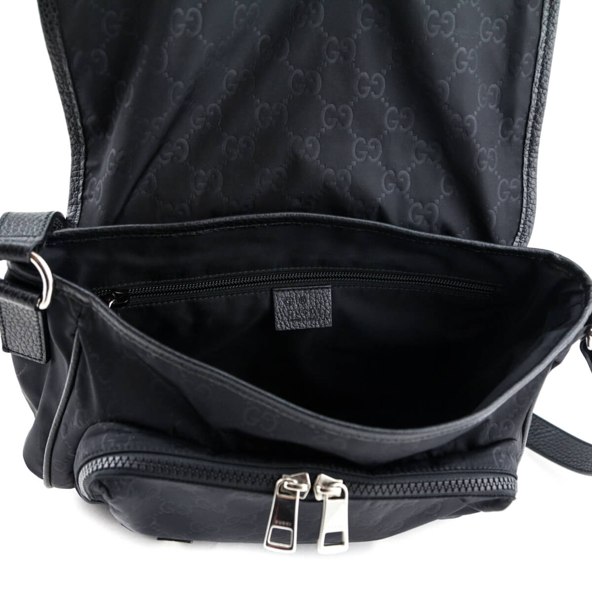 Gucci Black Nylon Monogram Double Buckle Small Messenger Bag - Love that Bag etc - Preowned Authentic Designer Handbags & Preloved Fashions