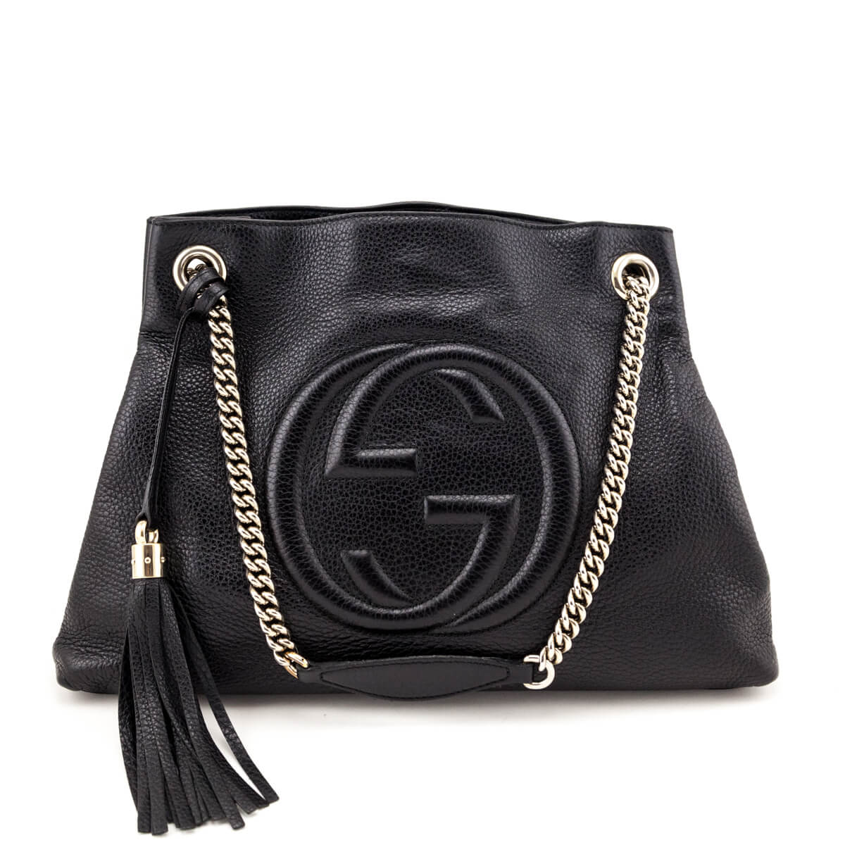 Gucci Black Pebbled Calfskin Medium Soho Chain Shoulder Bag - Love that Bag etc - Preowned Authentic Designer Handbags & Preloved Fashions