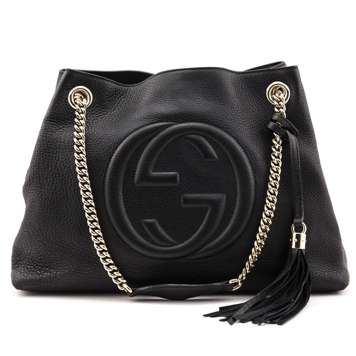 Gucci Black Pebbled Calfskin Medium Soho Chain Shoulder Bag - Love that Bag etc - Preowned Authentic Designer Handbags & Preloved Fashions