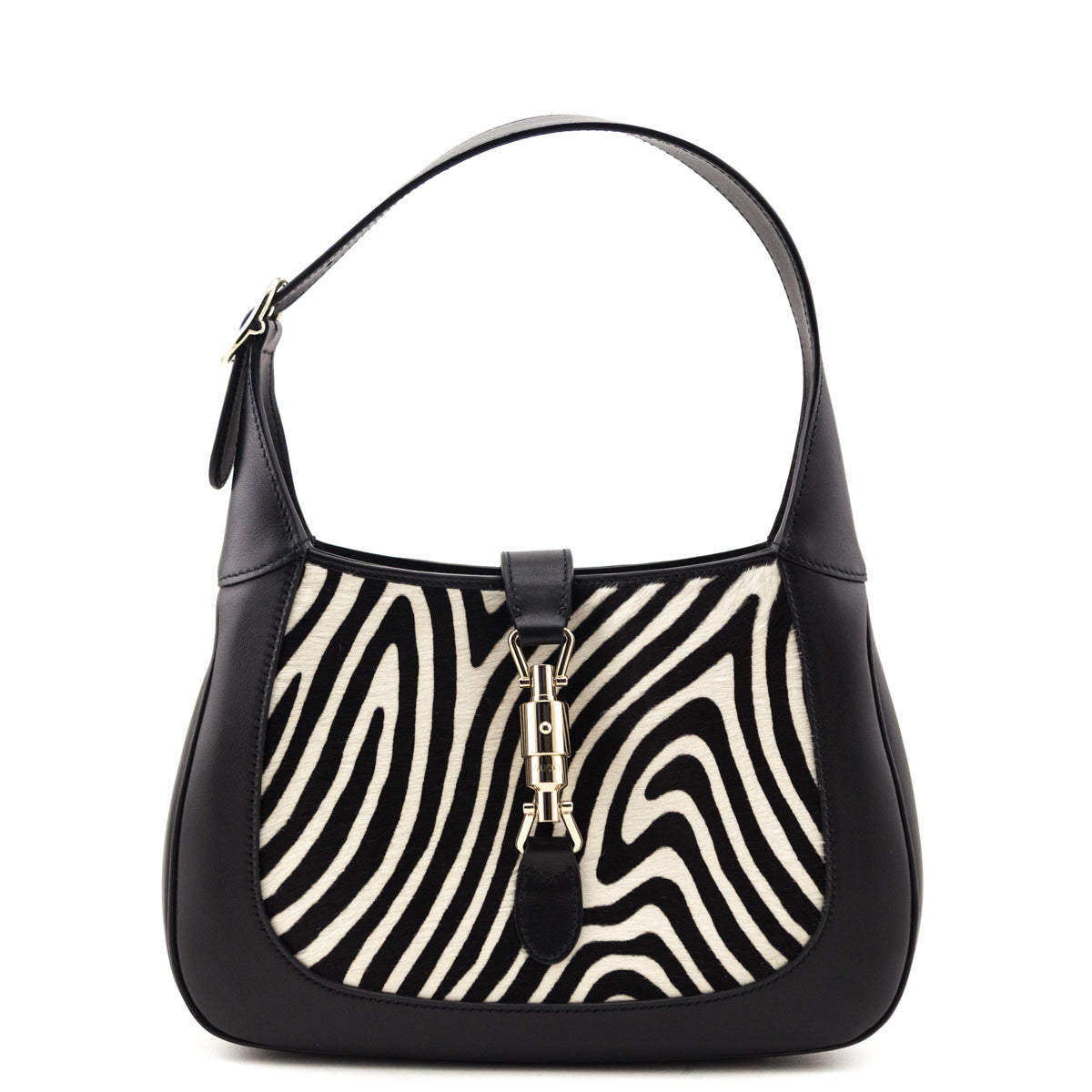 Gucci Black White Calf Hair Zebra Print Calfskin Small Jackie 1961 Hobo
