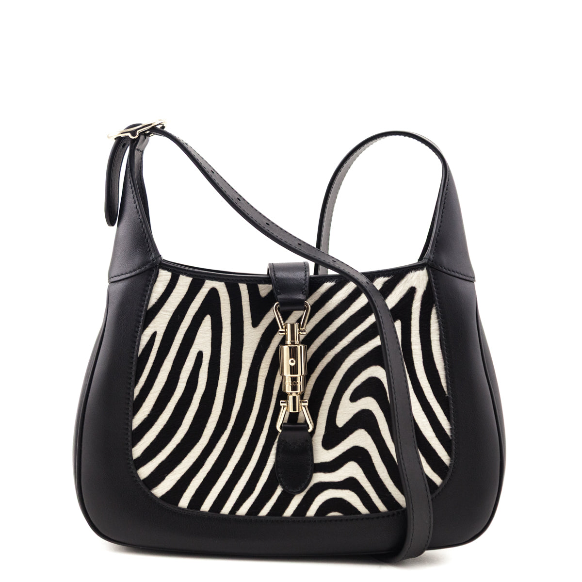 Gucci Black White Calf Hair Zebra Print Calfskin Small Jackie 1961 Hobo