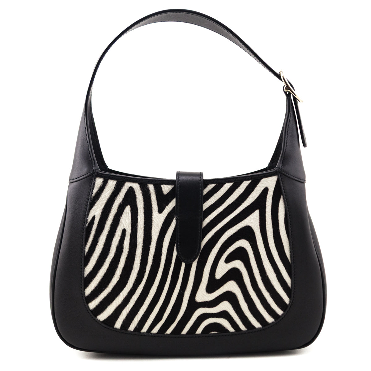 Gucci Black White Calf Hair Zebra Print Calfskin Small Jackie 1961 Hobo