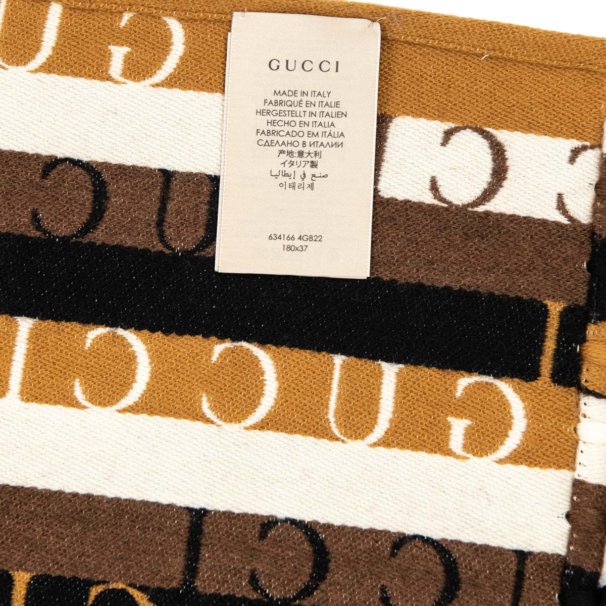 Gucci Black & Beige Striped Signature Logo Wool Scarf - Love that Bag etc - Preowned Authentic Designer Handbags & Preloved Fashions
