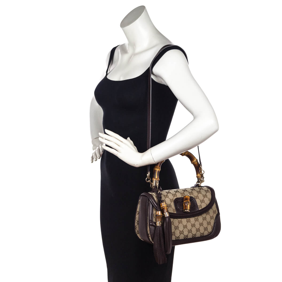 Gucci Brown GG Monogram Medium Bamboo Top Handle Bag - Love that Bag etc - Preowned Authentic Designer Handbags & Preloved Fashions