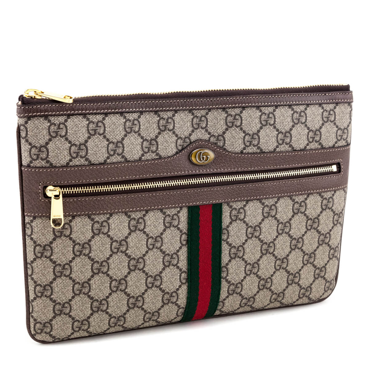 Gucci Brown GG Supreme Monogram Large Ophidia Pouch Clutch - Love that Bag etc - Preowned Authentic Designer Handbags & Preloved Fashions