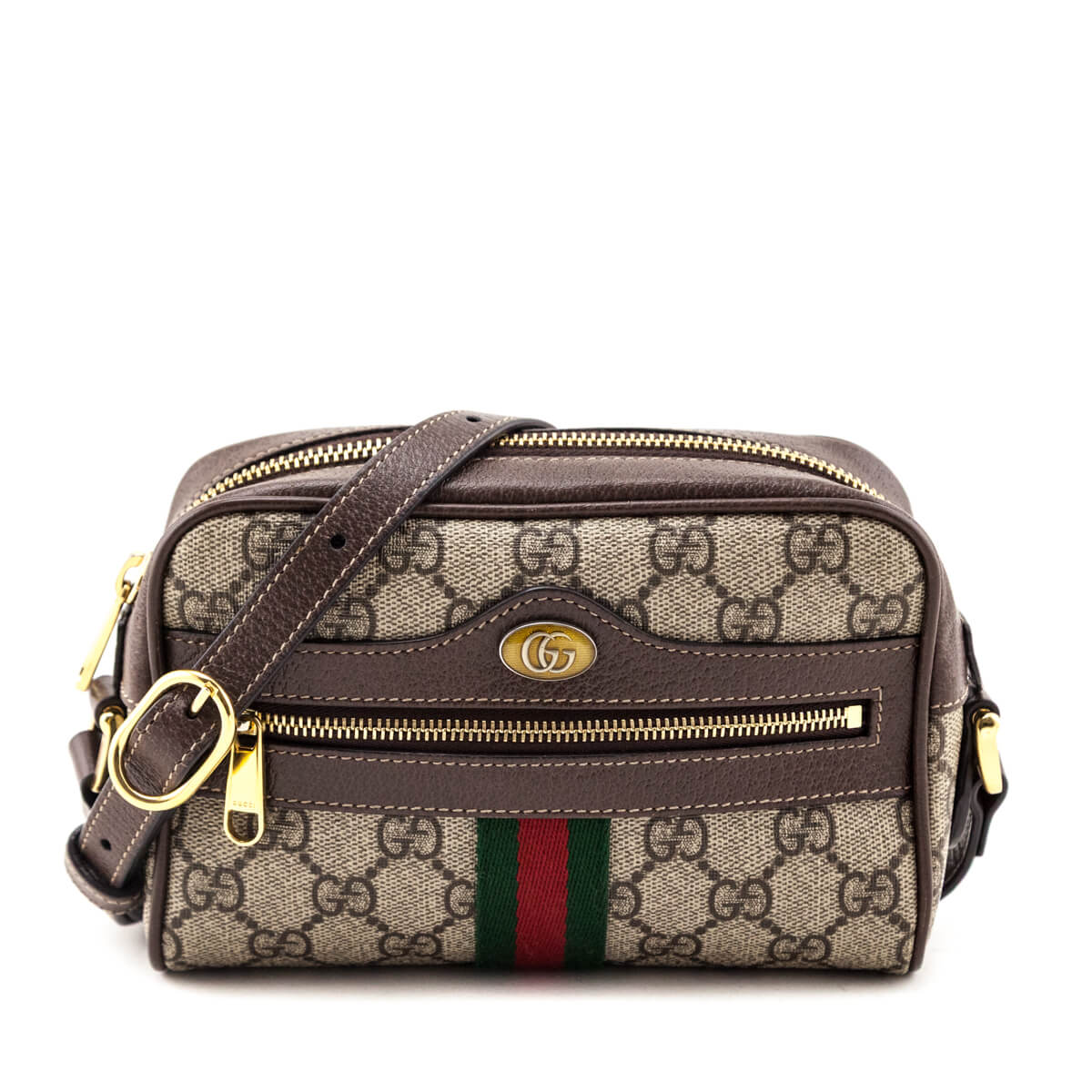 Gucci Brown GG Supreme Monogram Web Mini Ophidia Shoulder Bag - Love that Bag etc - Preowned Authentic Designer Handbags & Preloved Fashions
