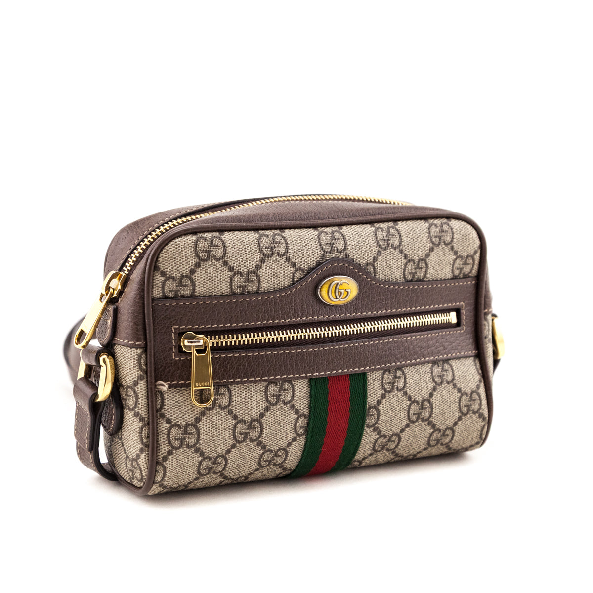 Gucci Brown GG Supreme Monogram Web Mini Ophidia Shoulder Bag