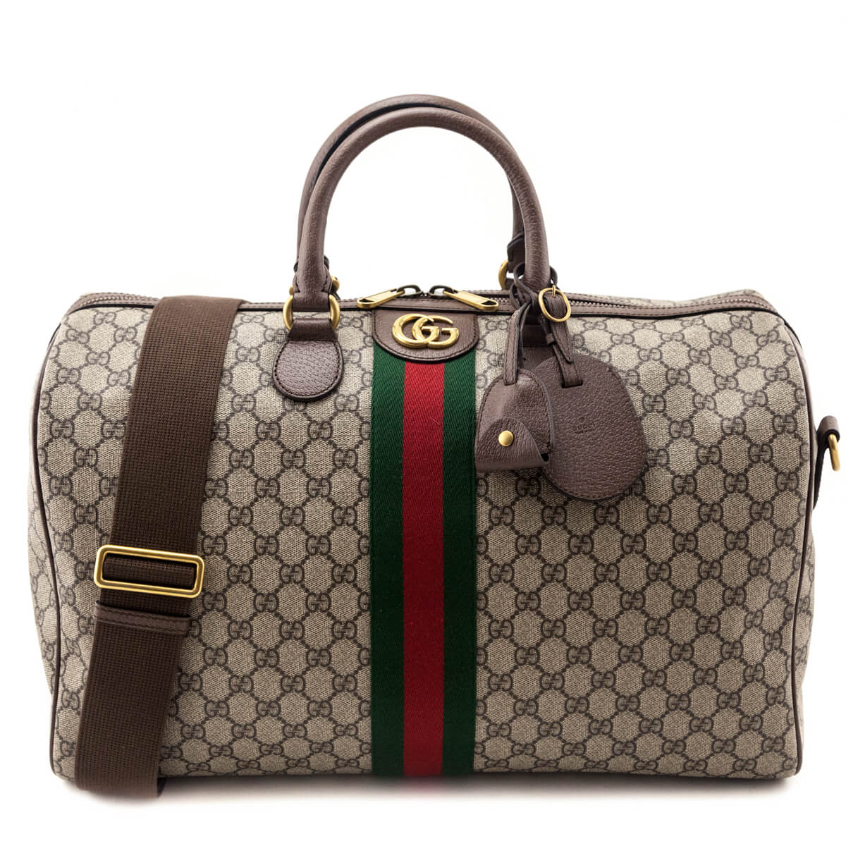 Gucci Brown Monogram GG Supreme Canvas Web Ophidia Medium Duffle Bag - Love that Bag etc - Preowned Authentic Designer Handbags & Preloved Fashions