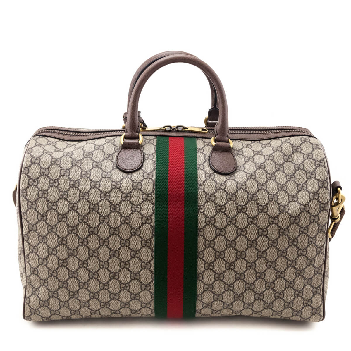 Gucci Brown Monogram GG Supreme Canvas Web Ophidia Medium Duffle Bag - Love that Bag etc - Preowned Authentic Designer Handbags & Preloved Fashions