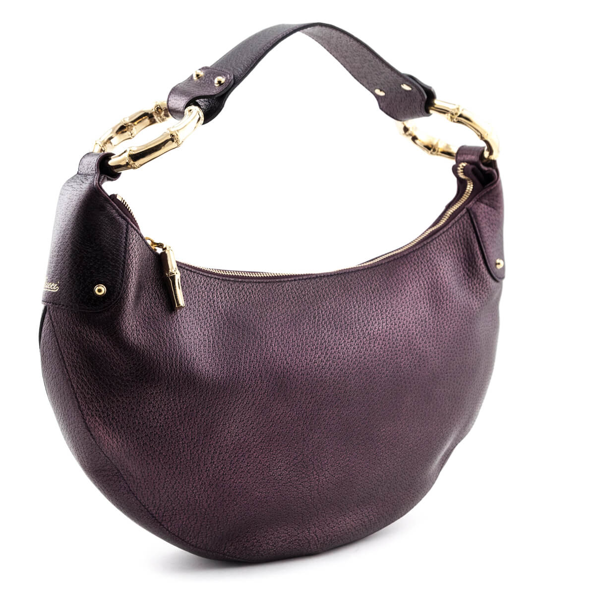 Gucci Burgundy Metallic Medium Bamboo Ring Hobo - Love that Bag etc - Preowned Authentic Designer Handbags & Preloved Fashions
