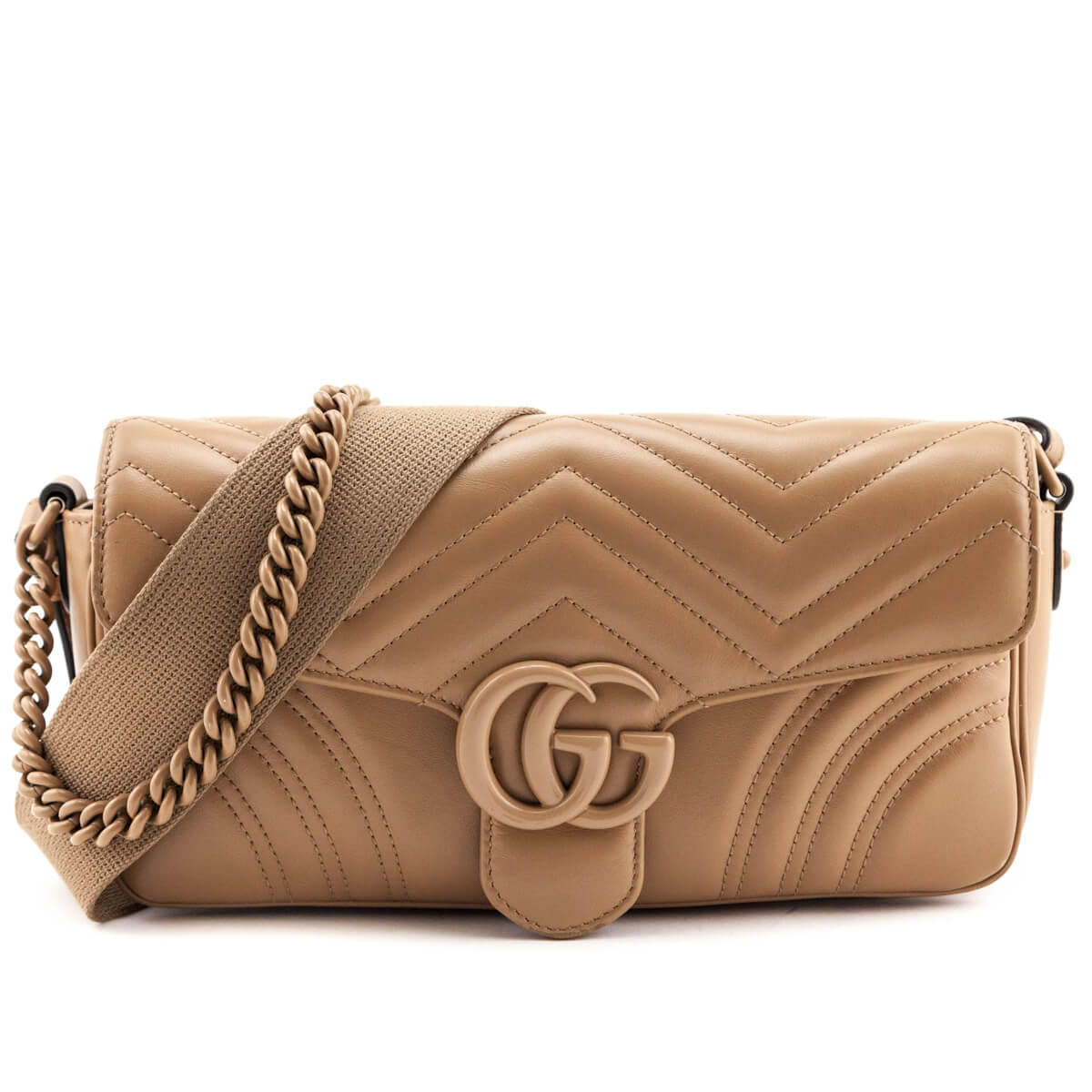 Gucci Camelia Calfskin Matelasse Chevron Monochrome Marmont Shoulder Bag - Love that Bag etc - Preowned Authentic Designer Handbags & Preloved Fashions