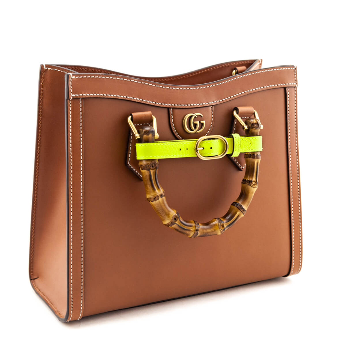 Gucci Cuir & Yellow Fluo Wonka Grain Calfskin Medium Diana Tote Bag