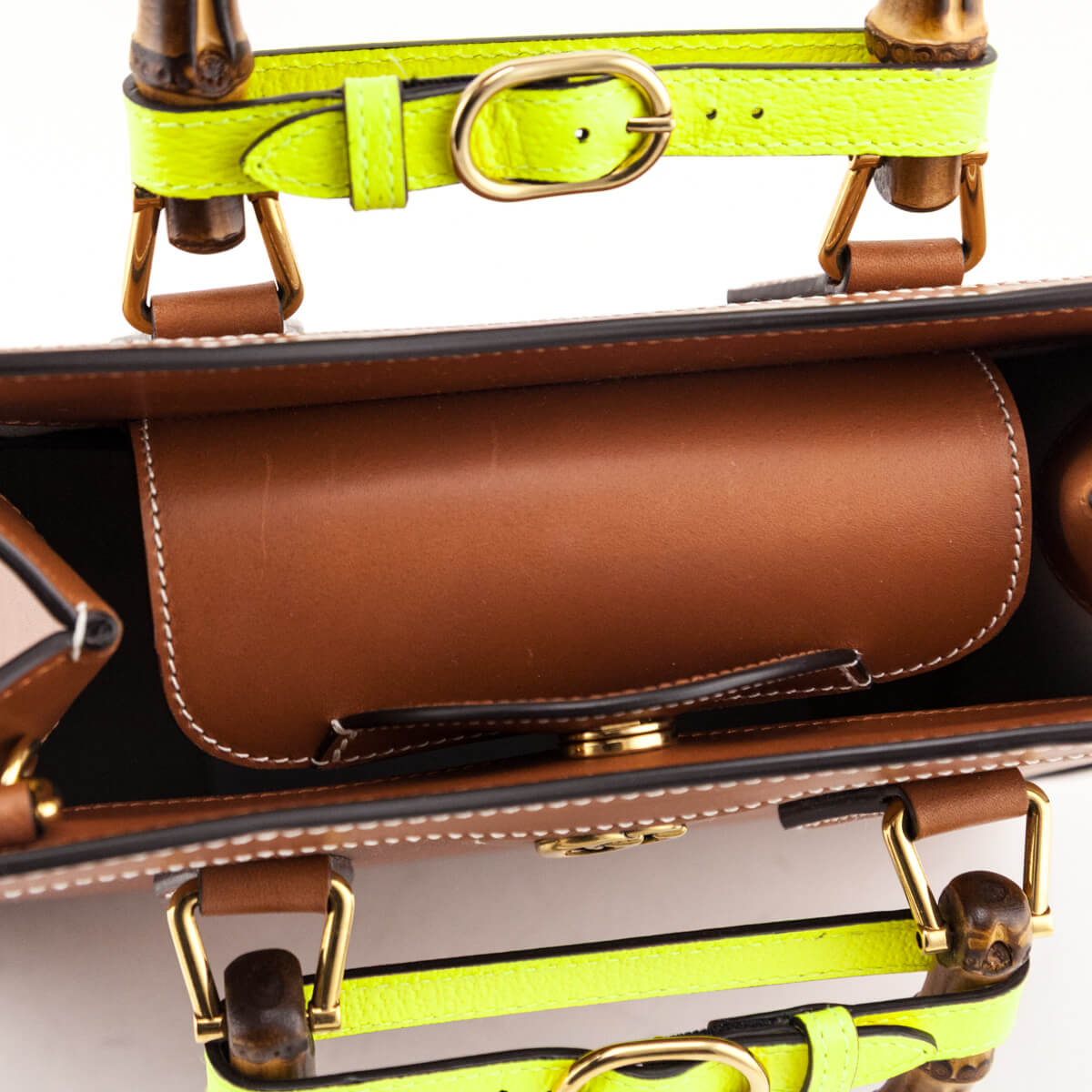 Gucci Cuir & Yellow Fluo Wonka Grain Calfskin Medium Diana Tote Bag