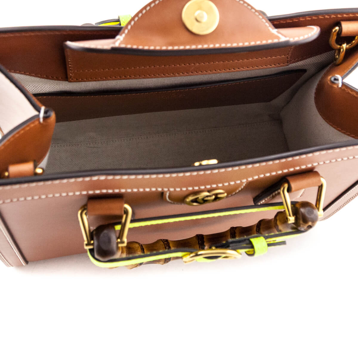 Gucci Cuir & Yellow Fluo Wonka Grain Calfskin Medium Diana Tote Bag