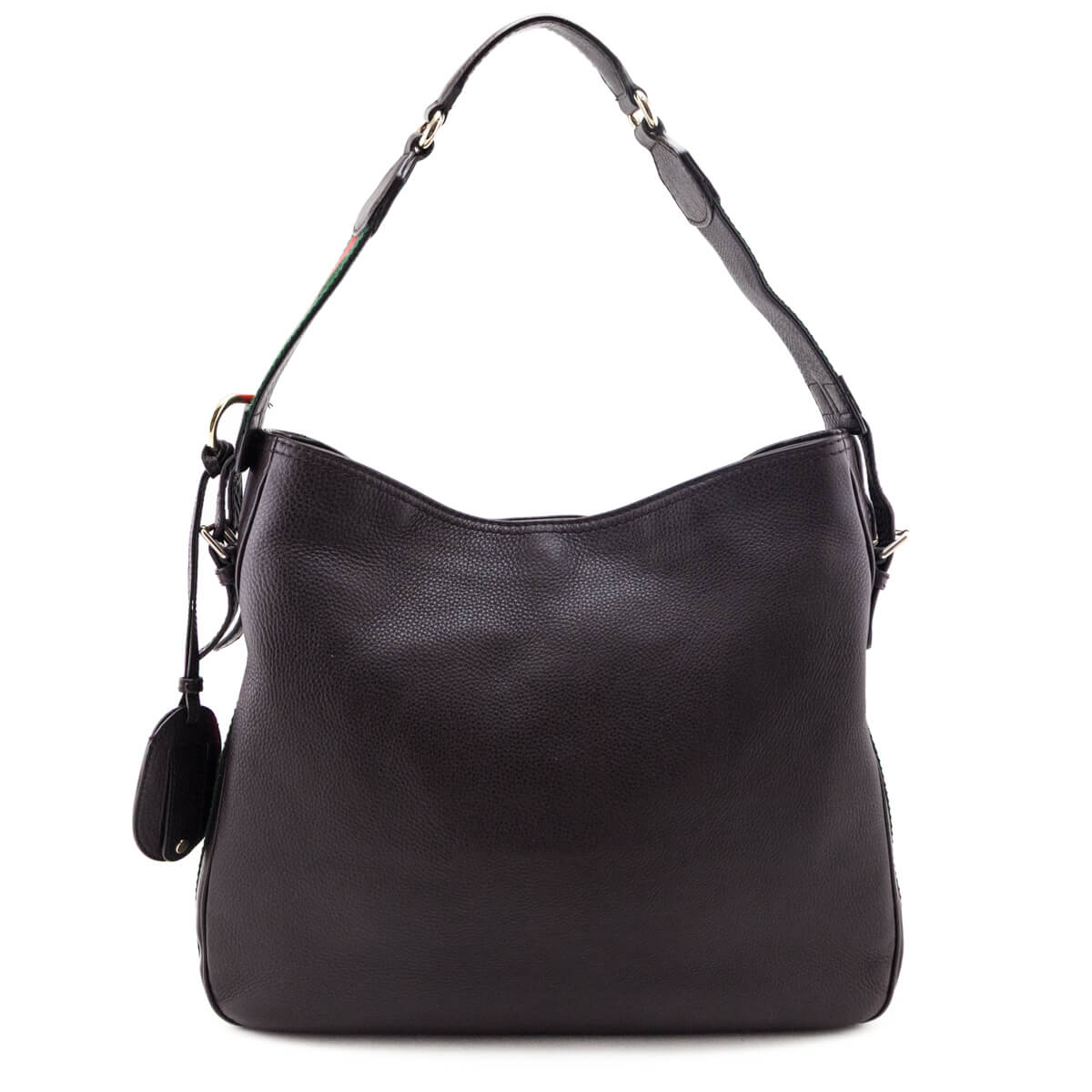 Gucci Dark Brown Pebbled Calfskin Medium Web Heritage Shoulder Bag - Love that Bag etc - Preowned Authentic Designer Handbags & Preloved Fashions