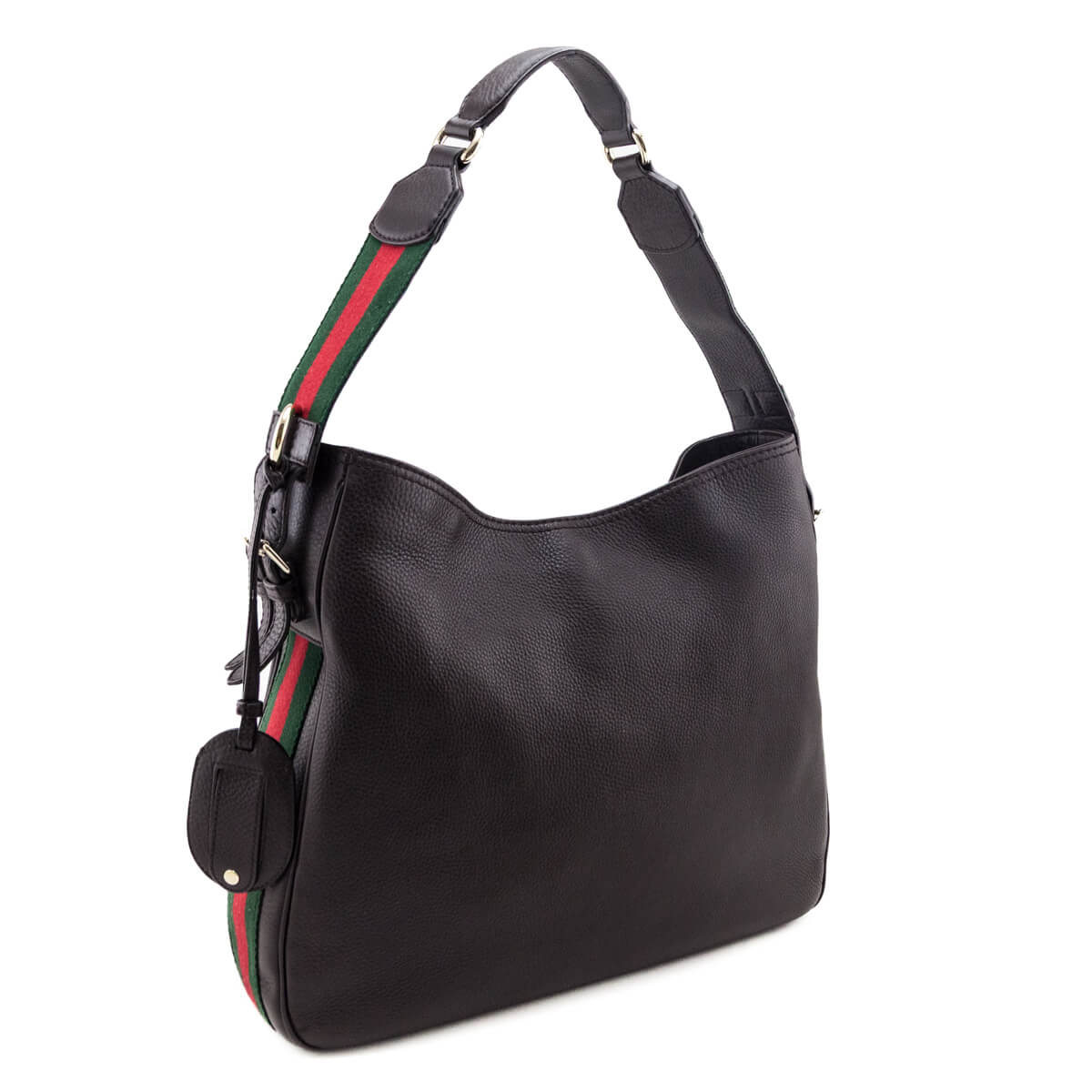Gucci Dark Brown Pebbled Calfskin Medium Web Heritage Shoulder Bag - Love that Bag etc - Preowned Authentic Designer Handbags & Preloved Fashions
