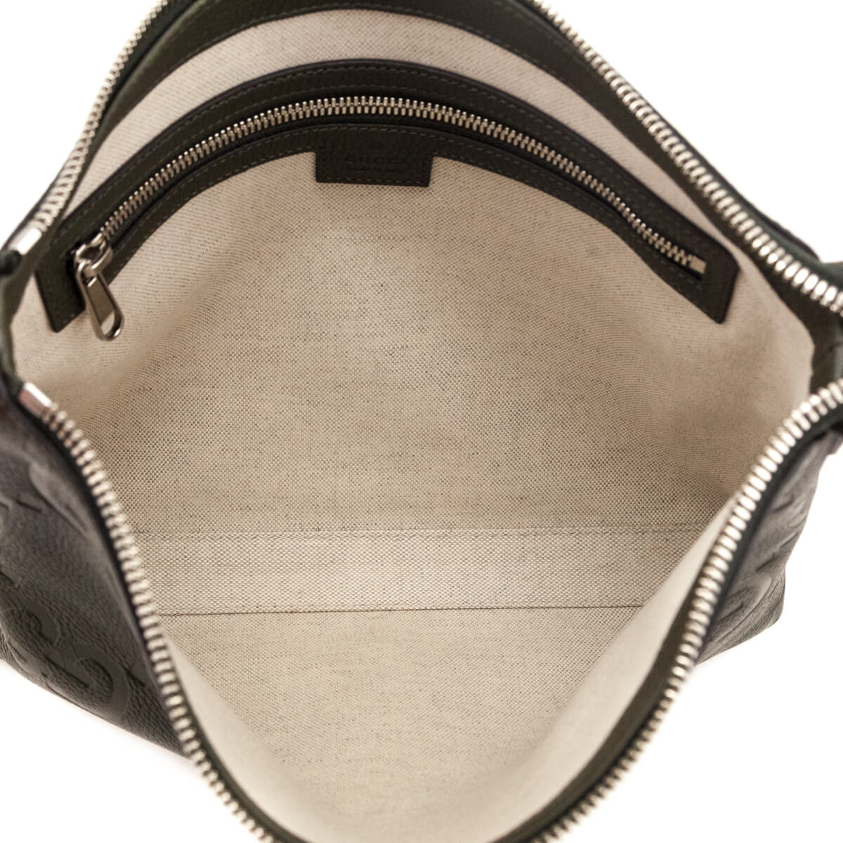 Gucci Dark Green Piuma Calfskin Jumbo GG Embossed Medium Wristlet Messenger Bag - Love that Bag etc - Preowned Authentic Designer Handbags & Preloved Fashions