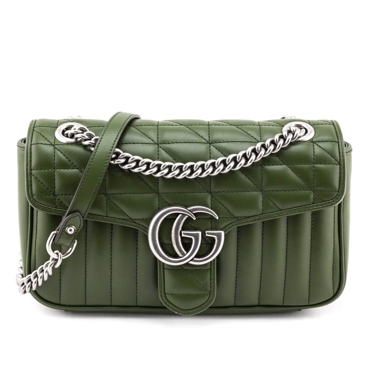 Gucci Forest Green Calfskin Matelasse Aria Small GG Marmont Shoulder Bag - Love that Bag etc - Preowned Authentic Designer Handbags & Preloved Fashions