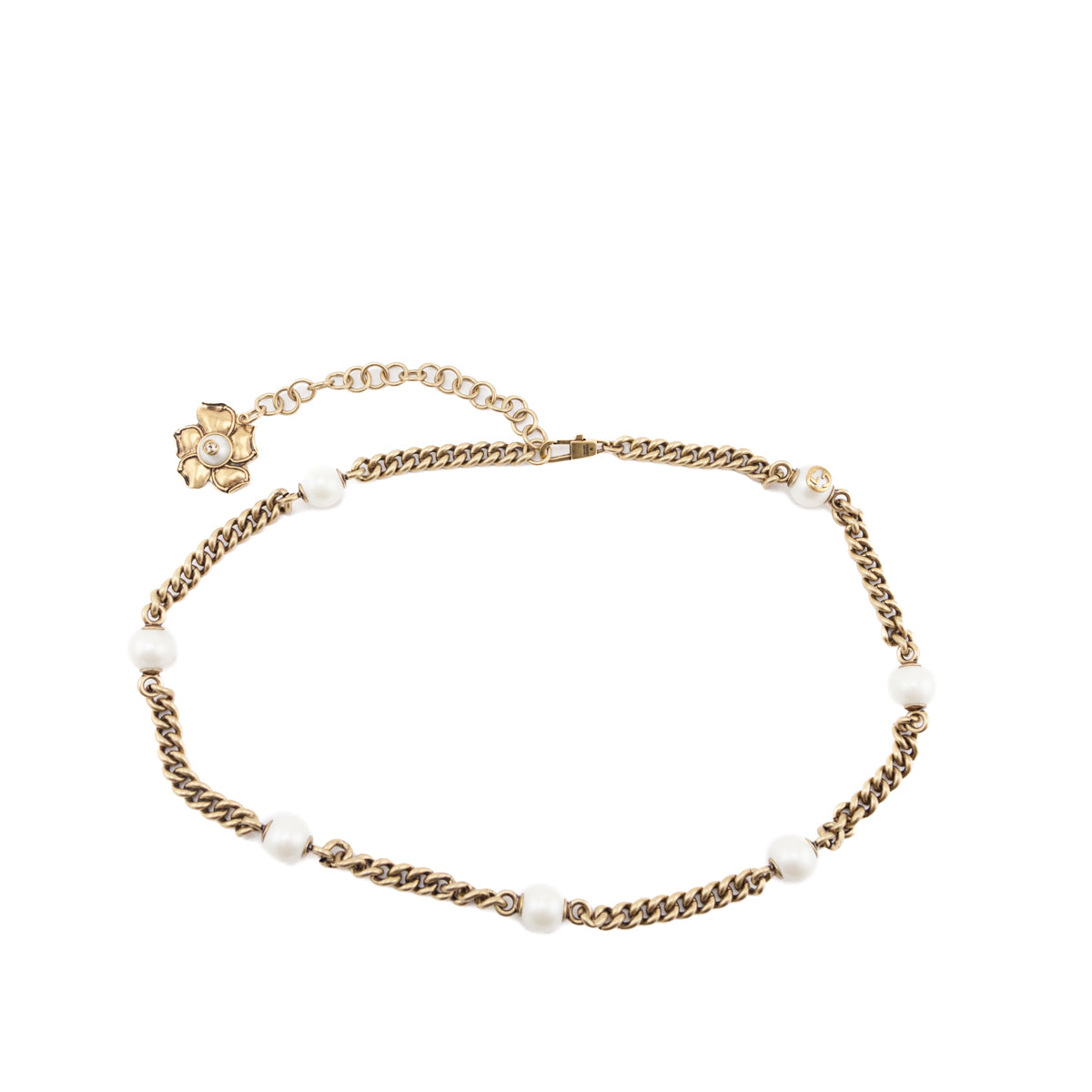 Gucci Gold-Tone and Faux Pearl Chain Belt