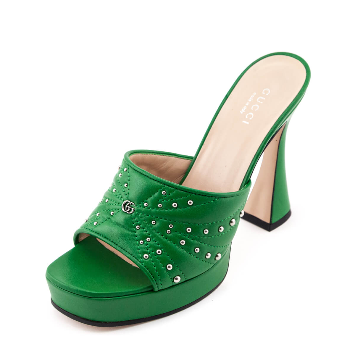 Gucci Green Leather GG Studded Platform Slides Size US 7 | EU 37 - Love that Bag etc - Preowned Authentic Designer Handbags & Preloved Fashions