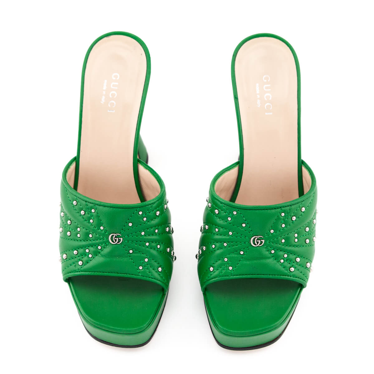 Gucci Green Leather GG Studded Platform Slides Size US 7 | EU 37 - Love that Bag etc - Preowned Authentic Designer Handbags & Preloved Fashions