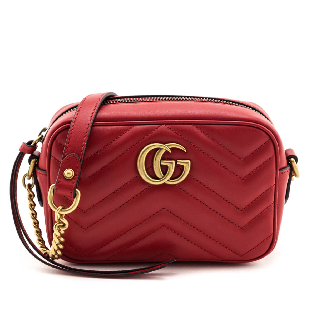 Gucci Hibiscus Red Calfskin Matelasse Mini GG Marmont Crossbody - Love that Bag etc - Preowned Authentic Designer Handbags & Preloved Fashions