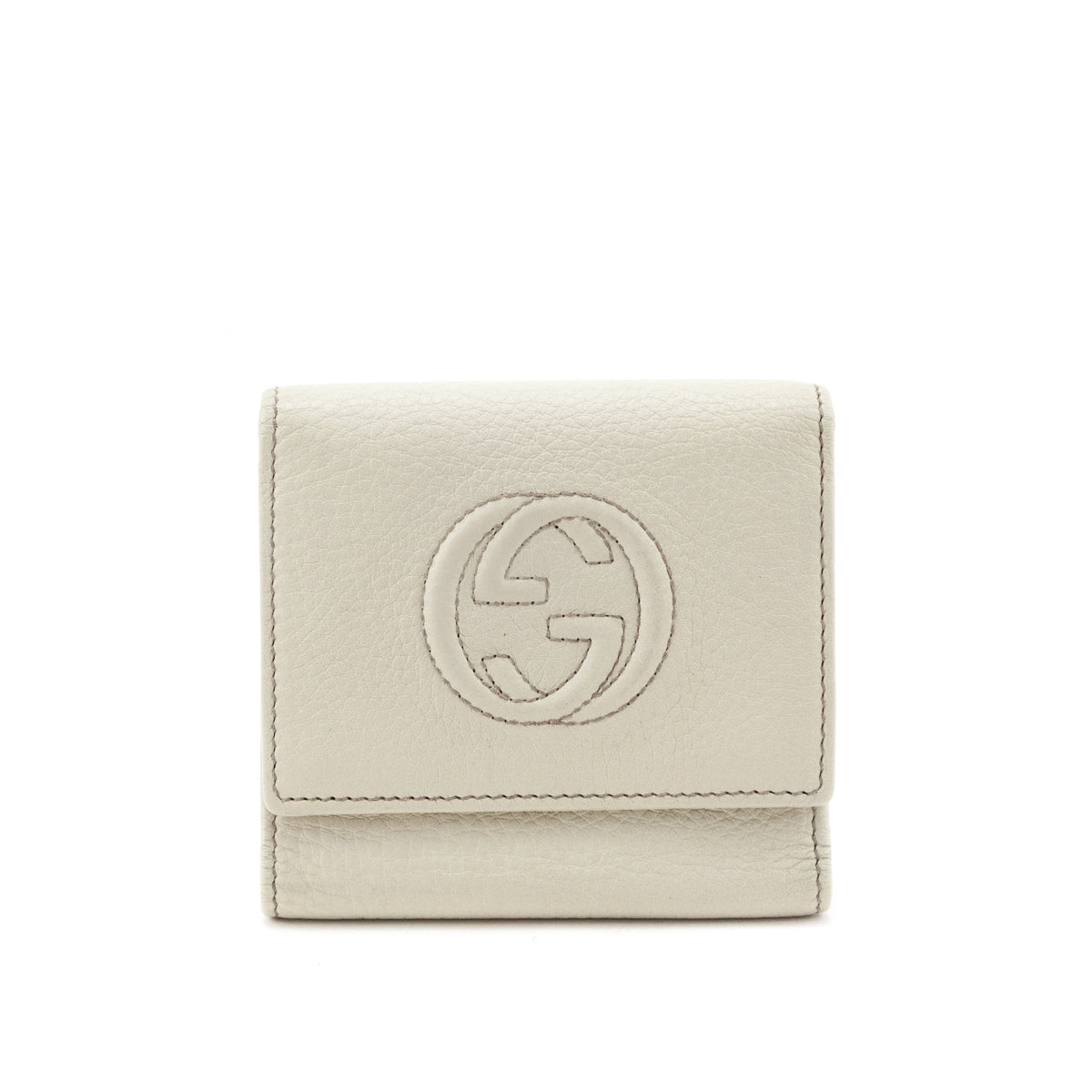 Gucci Ivory Pebbled Caflskin Soho Tri-fold Wallet