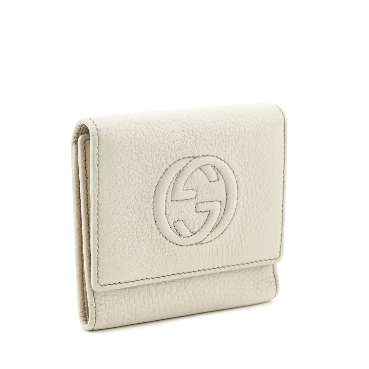 Gucci Ivory Pebbled Caflskin Soho Tri-fold Wallet