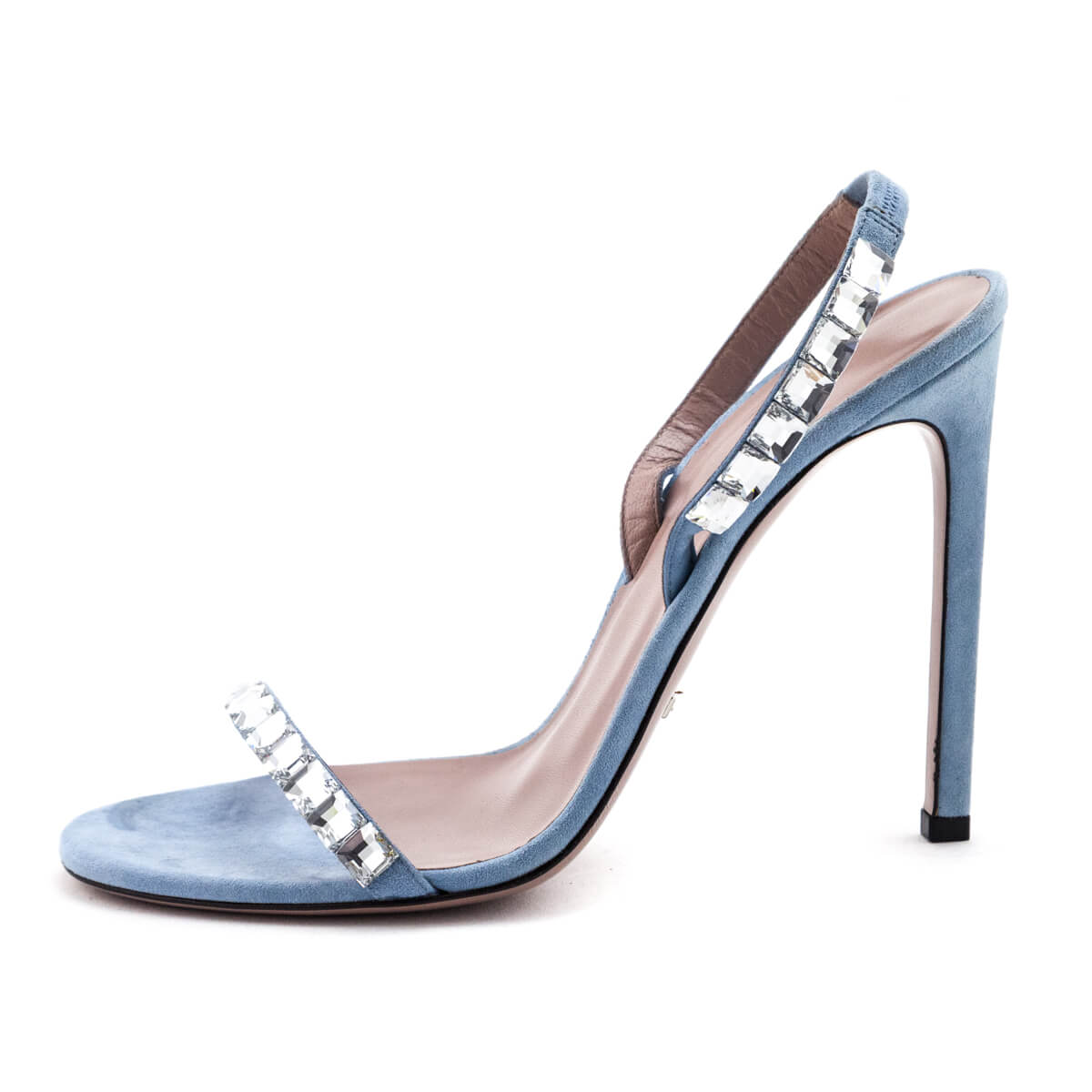 Gucci Light Blue Kid Scamosciato Crystal Ankle Slingback Sandals Size US  9.5 | EU 39.5