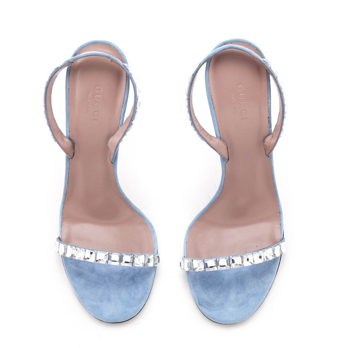 Gucci Light Blue Kid Scamosciato Crystal Ankle Slingback Sandals Size US 9.5 | EU 39.5 - Love that Bag etc - Preowned Authentic Designer Handbags & Preloved Fashions