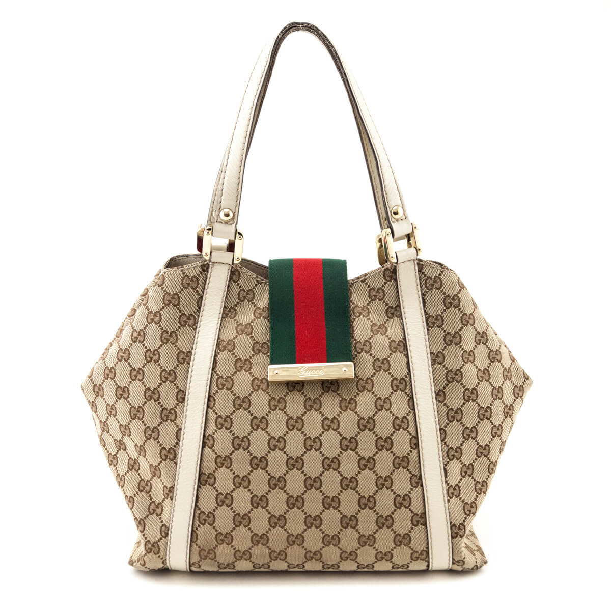 Gucci Monogram New Ladies Web Tote - Love that Bag etc - Preowned Authentic Designer Handbags & Preloved Fashions