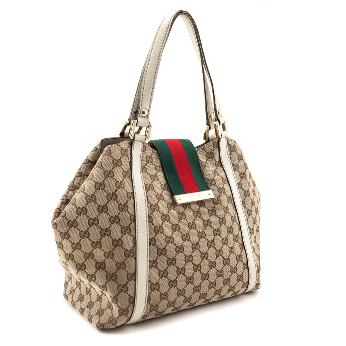 Gucci Monogram New Ladies Web Tote - Love that Bag etc - Preowned Authentic Designer Handbags & Preloved Fashions