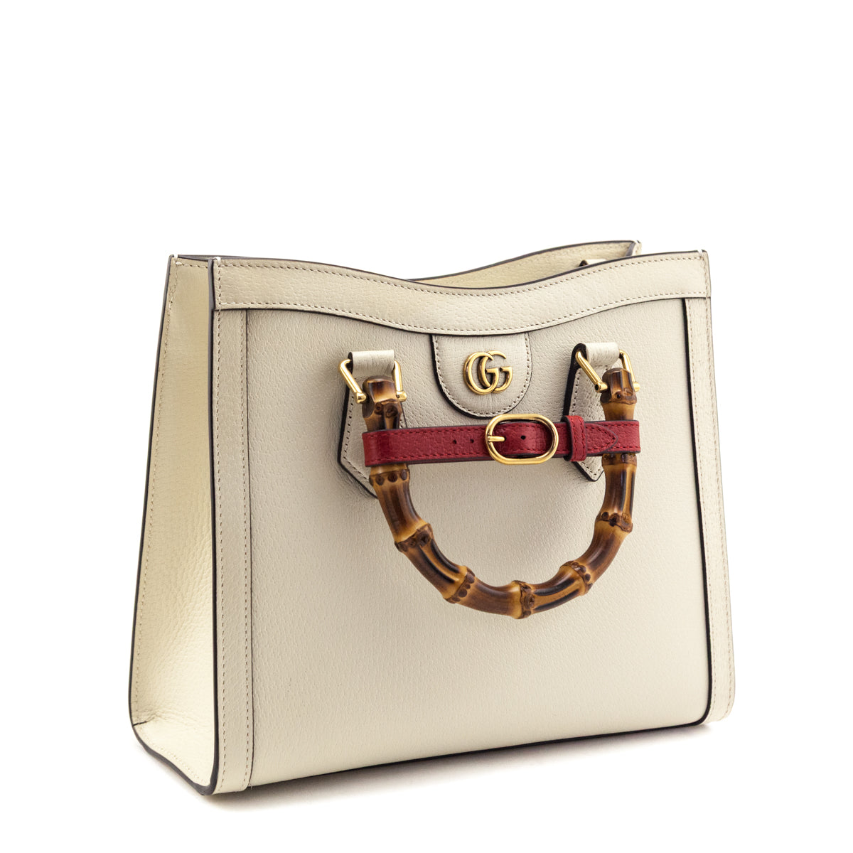 Gucci Mystic White Textured Dollar Calfskin Web Medium Diana Tote Bag - Love that Bag etc - Preowned Authentic Designer Handbags & Preloved Fashions