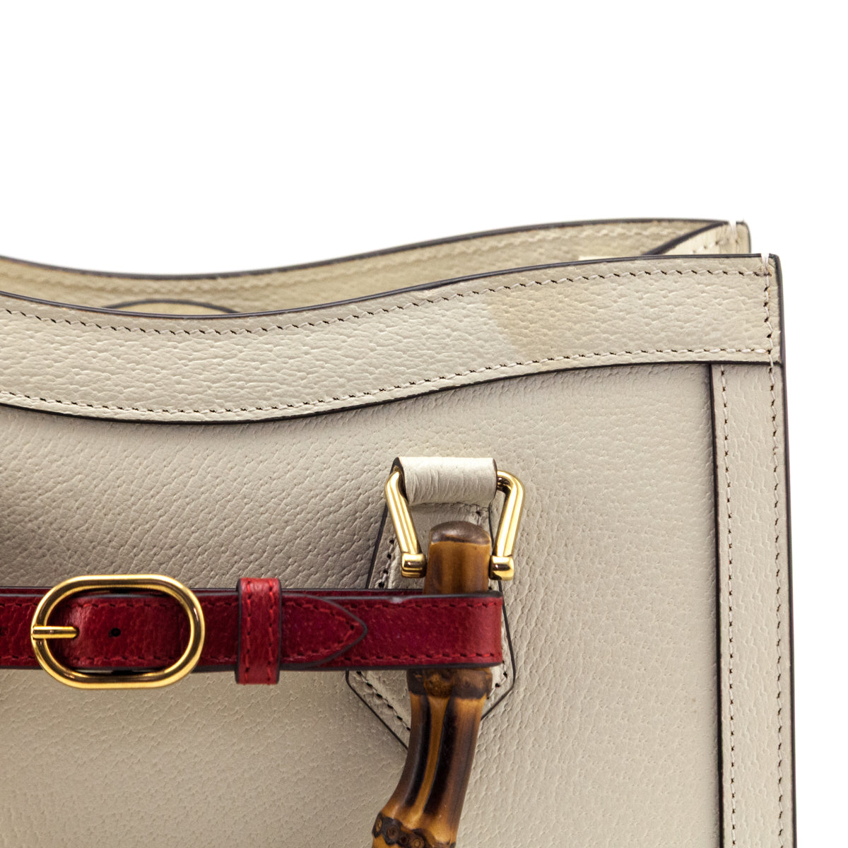 Gucci Mystic White Textured Dollar Calfskin Web Medium Diana Tote Bag - Love that Bag etc - Preowned Authentic Designer Handbags & Preloved Fashions