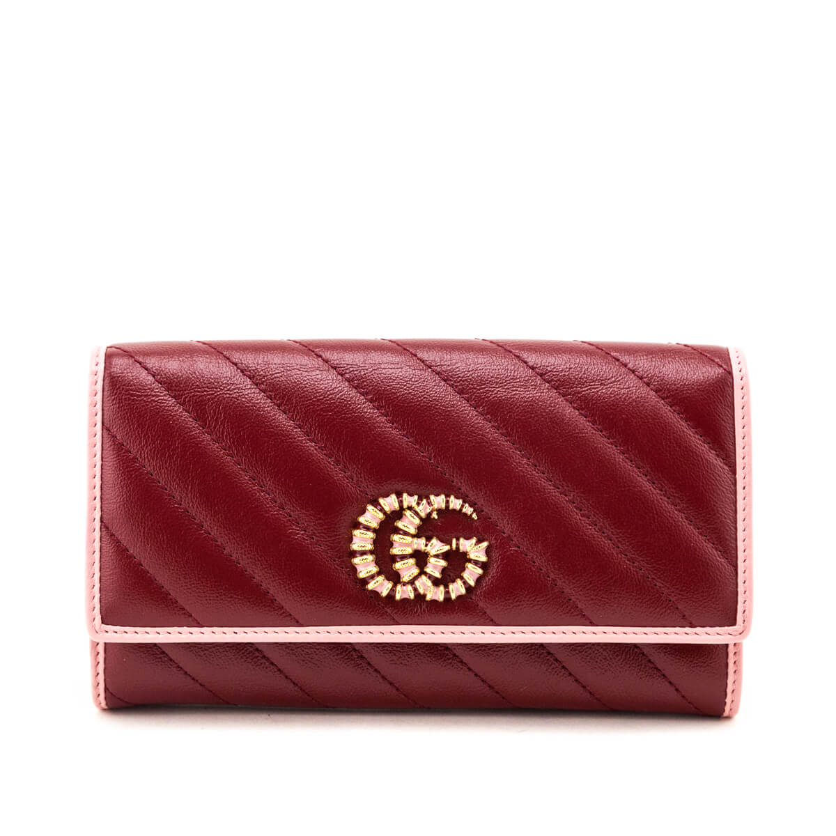 Gucci New Cherry & Wild Rose Matelasse Diagonal Torchon GG Marmont Continental Wallet